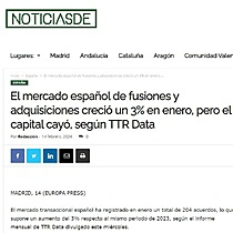 El mercado espaol de fusiones y adquisiciones creci un 3% en enero, pero el capital cay, segn TTR Data